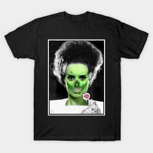 Green Bride of Frankenstein Zombie with Brain T-Shirt